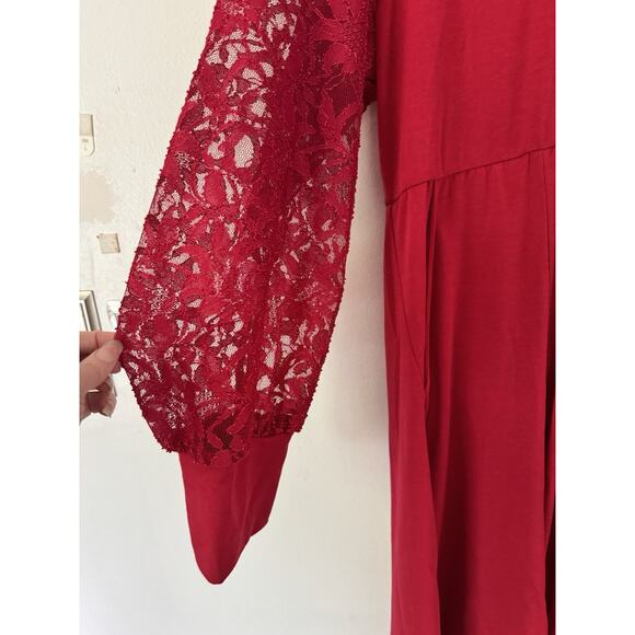 NWT Torrid Red At The Knee Jersey Lace Sleeve Mock Neck Skater Dress Size 1X - Picture 7 of 9